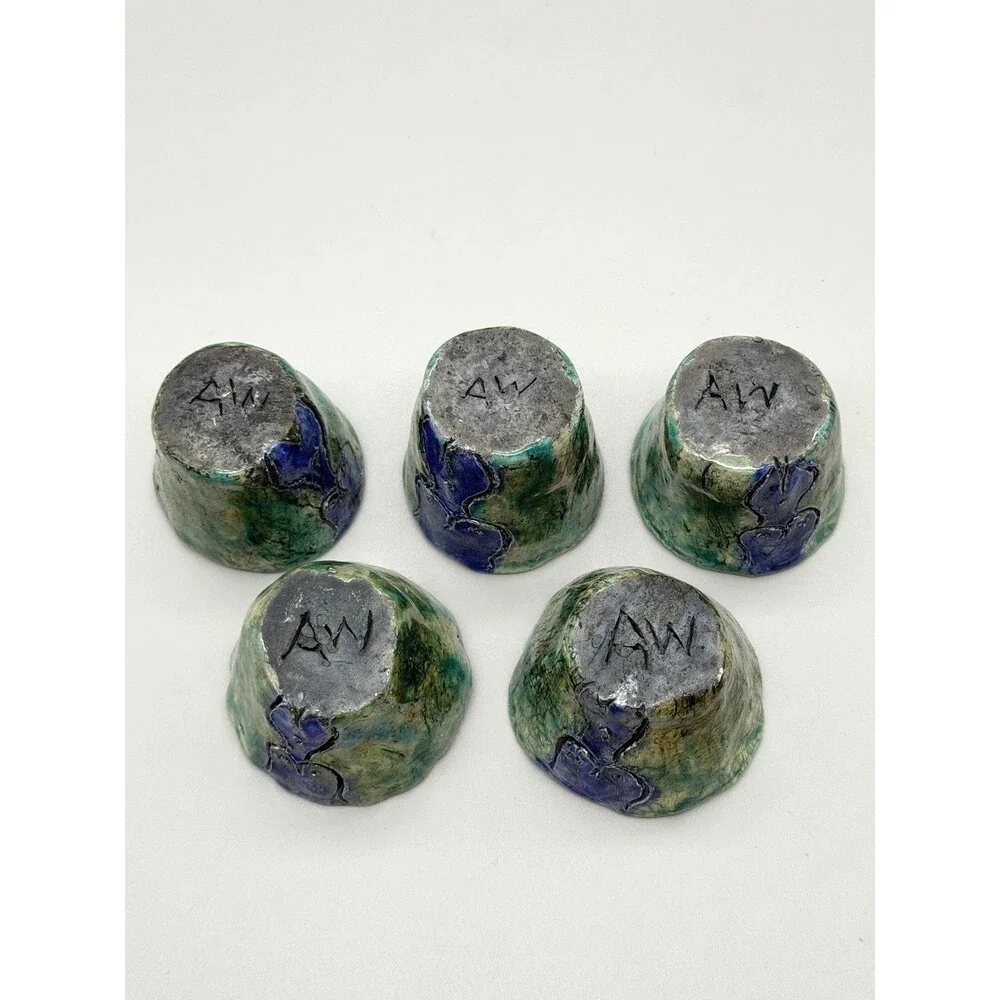 *5* Raku Studio Pottery Signed AW Female Nude Torso Shot Glasses Sake Cups OOAK